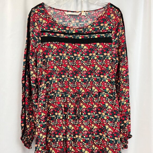Lauren Conrad Womens Long Sleeve Floral Elastic Tie Waist Dress Above Knee M - Picture 2 of 9